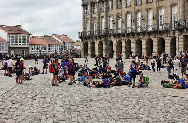 Pilgrims wachten in Santiago de Compostela